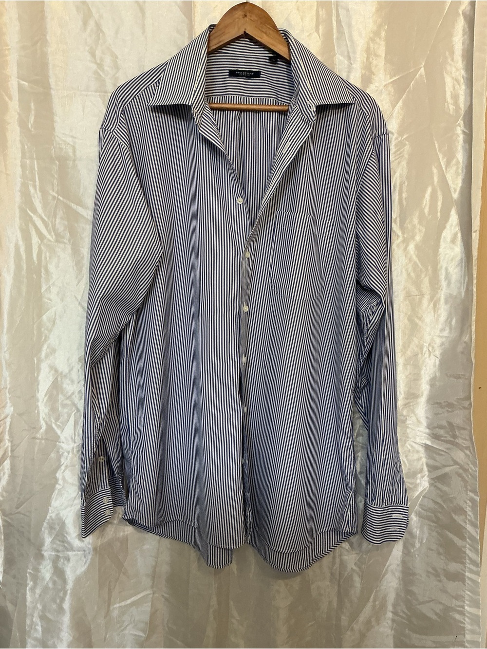 Burberry Navy and White Striped Dress Shirt